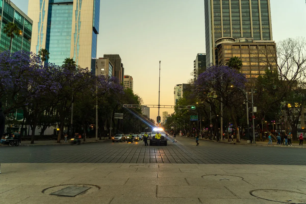 city skyline with police presence