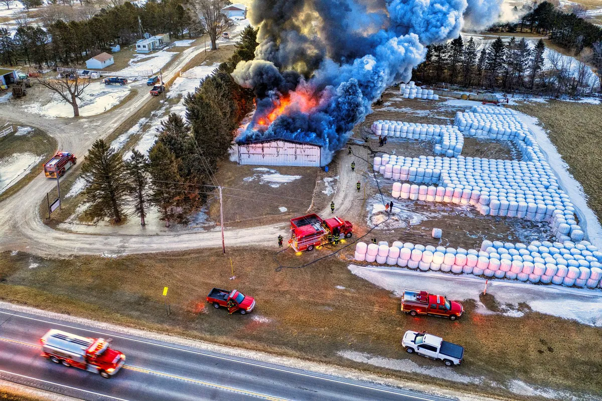 smoke rising from warehouse fire