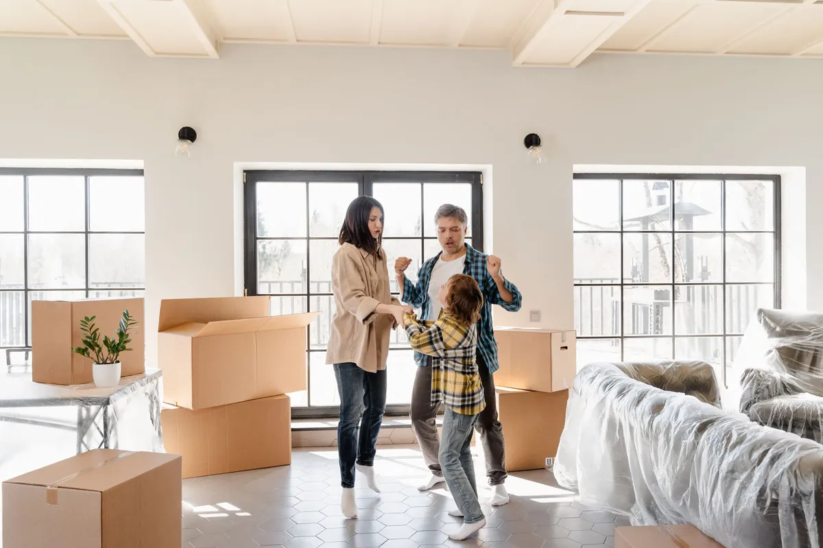 family enjoying new furniture
