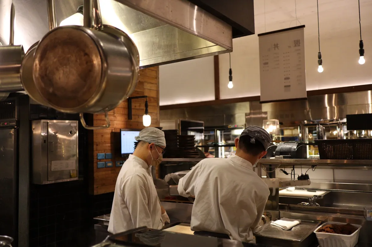 restaurant kitchen with chefs