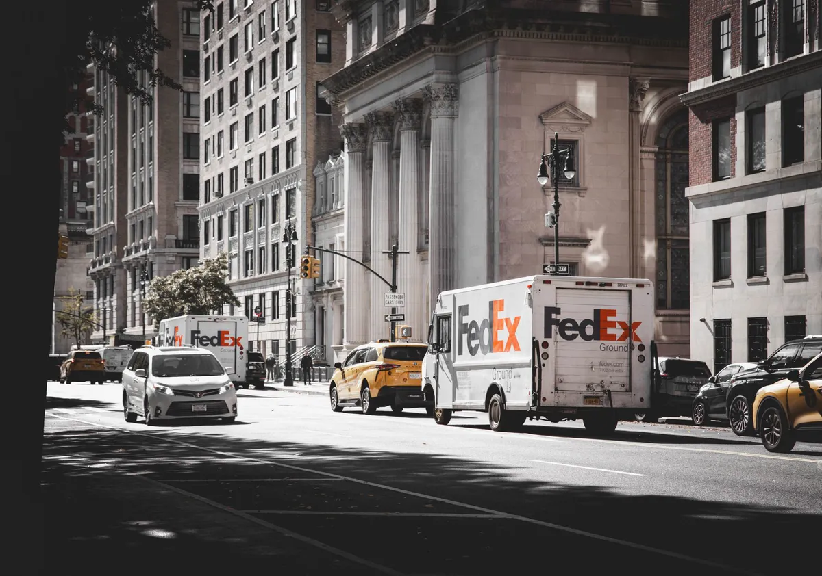 delivery van on busy street