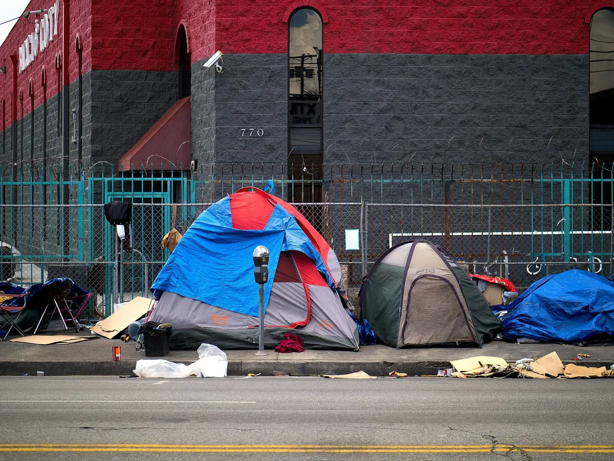 homeless encampment in urban area