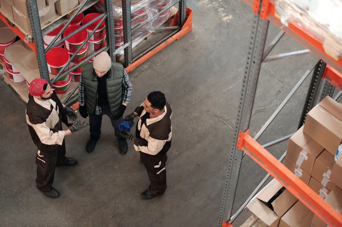 group of workers discussing safety