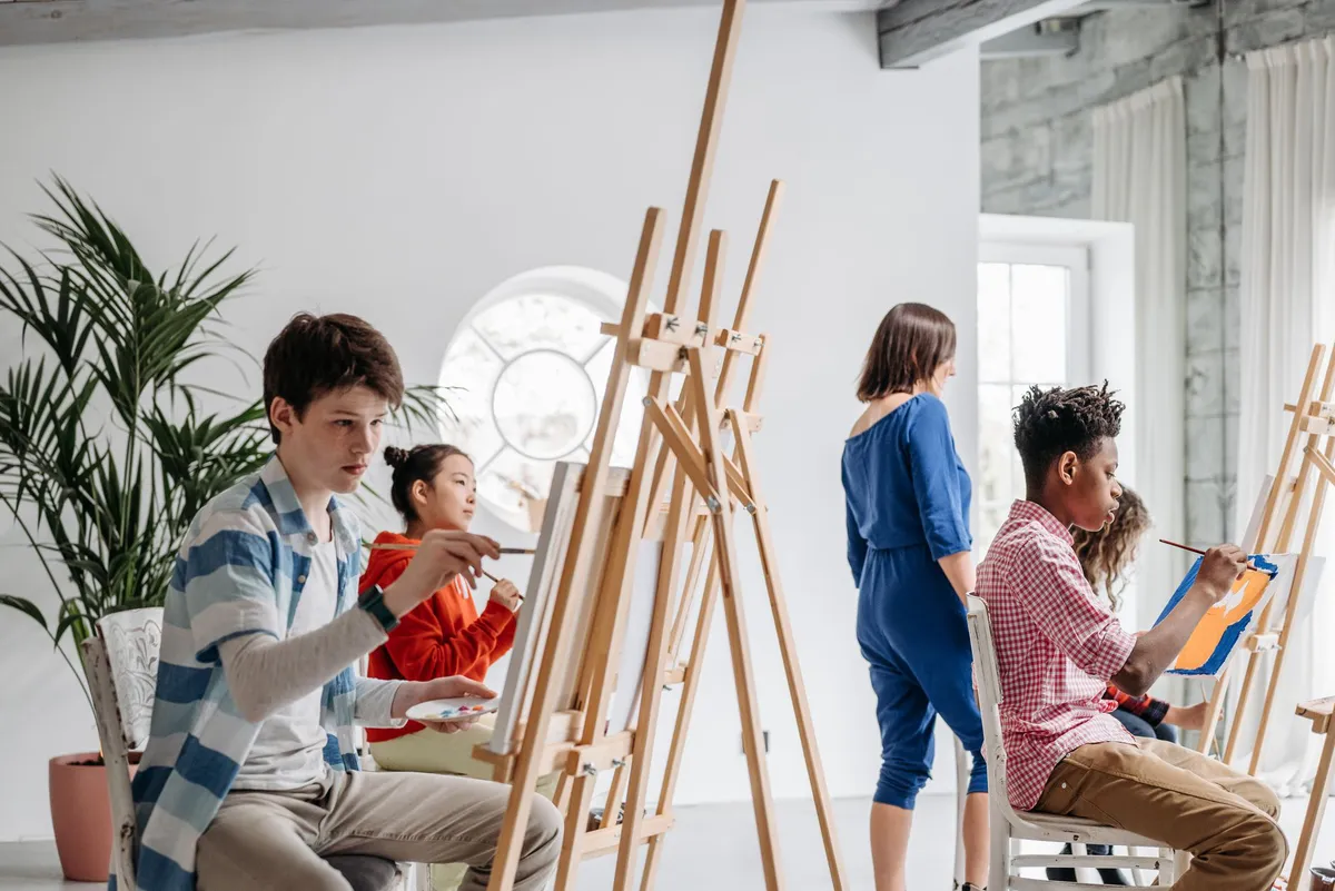 classroom with students painting