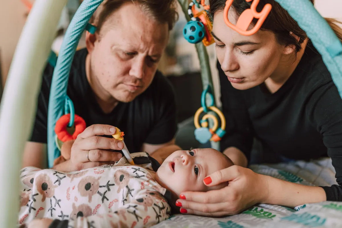 concerned parents with baby food