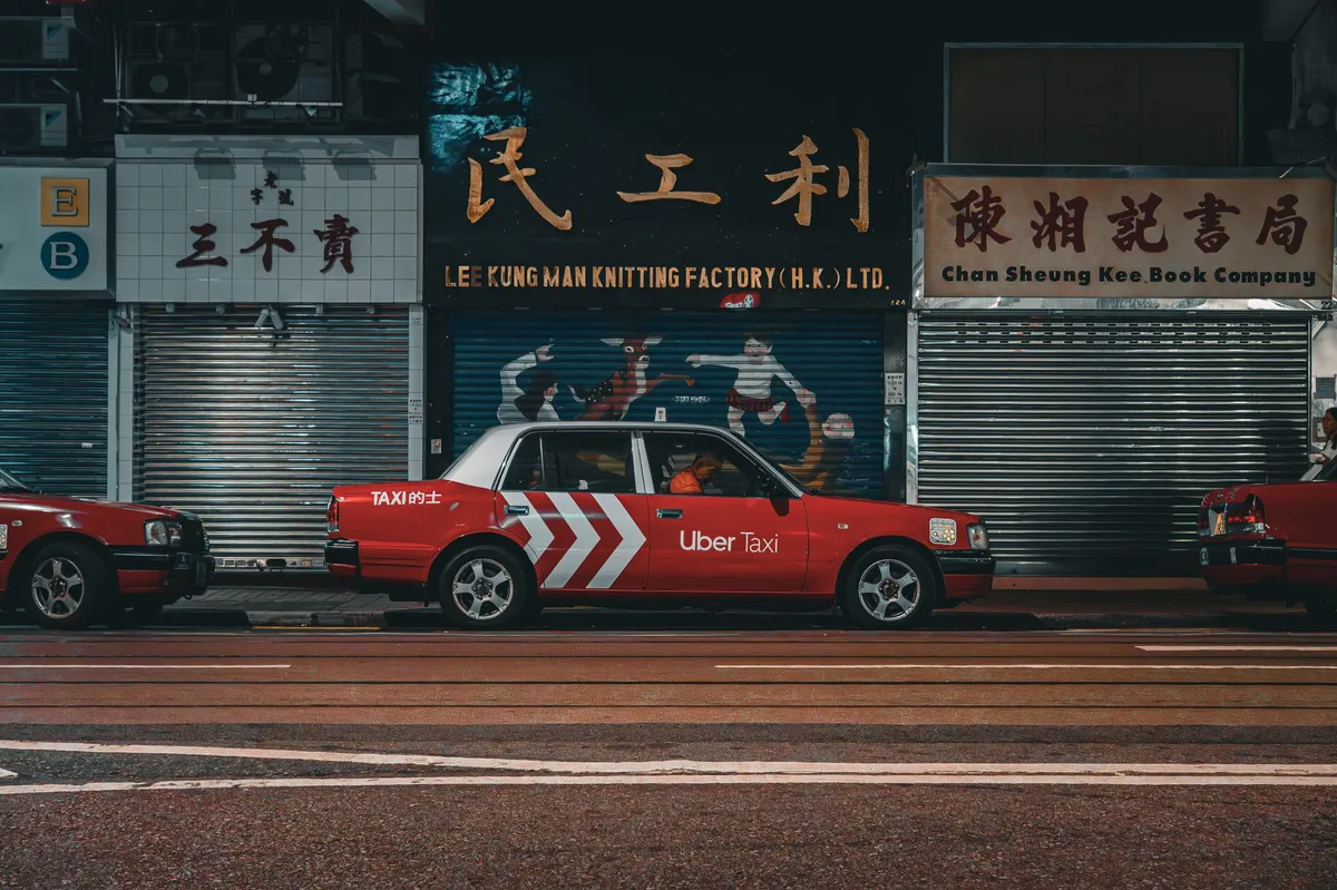 Uber car in motion