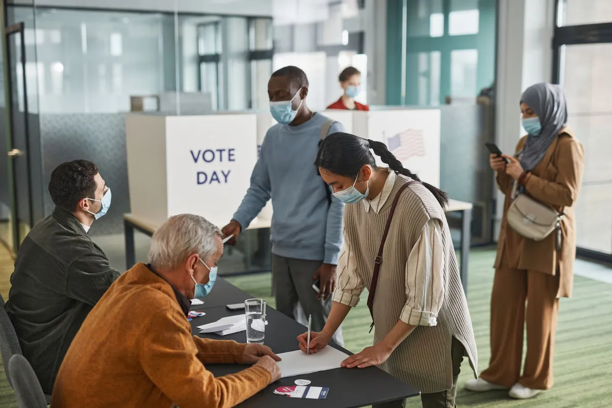 diverse group of poll workers