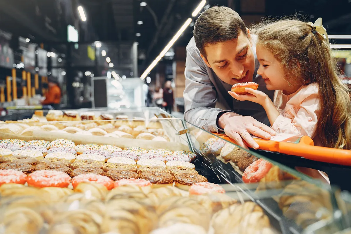 grocery store shelf with donuts