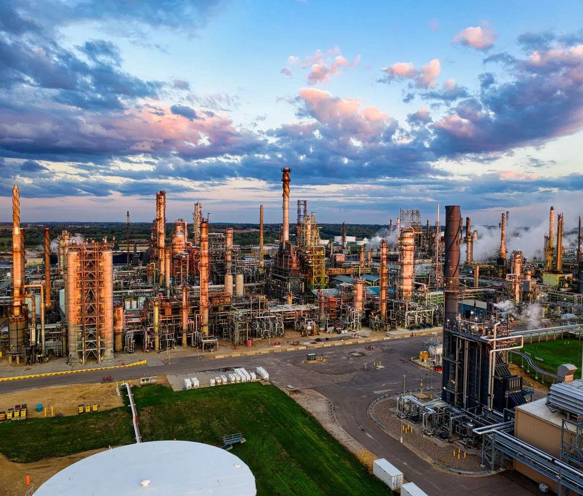 oil refinery sunset