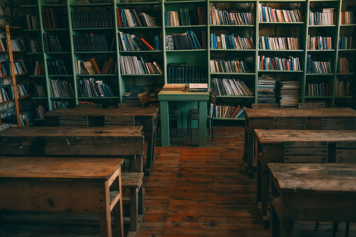 classroom with banned books