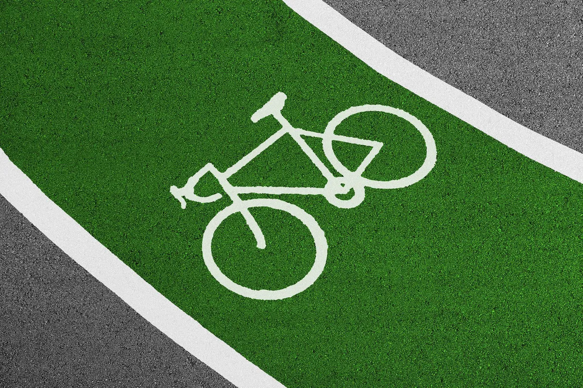 empty bike lane with city background