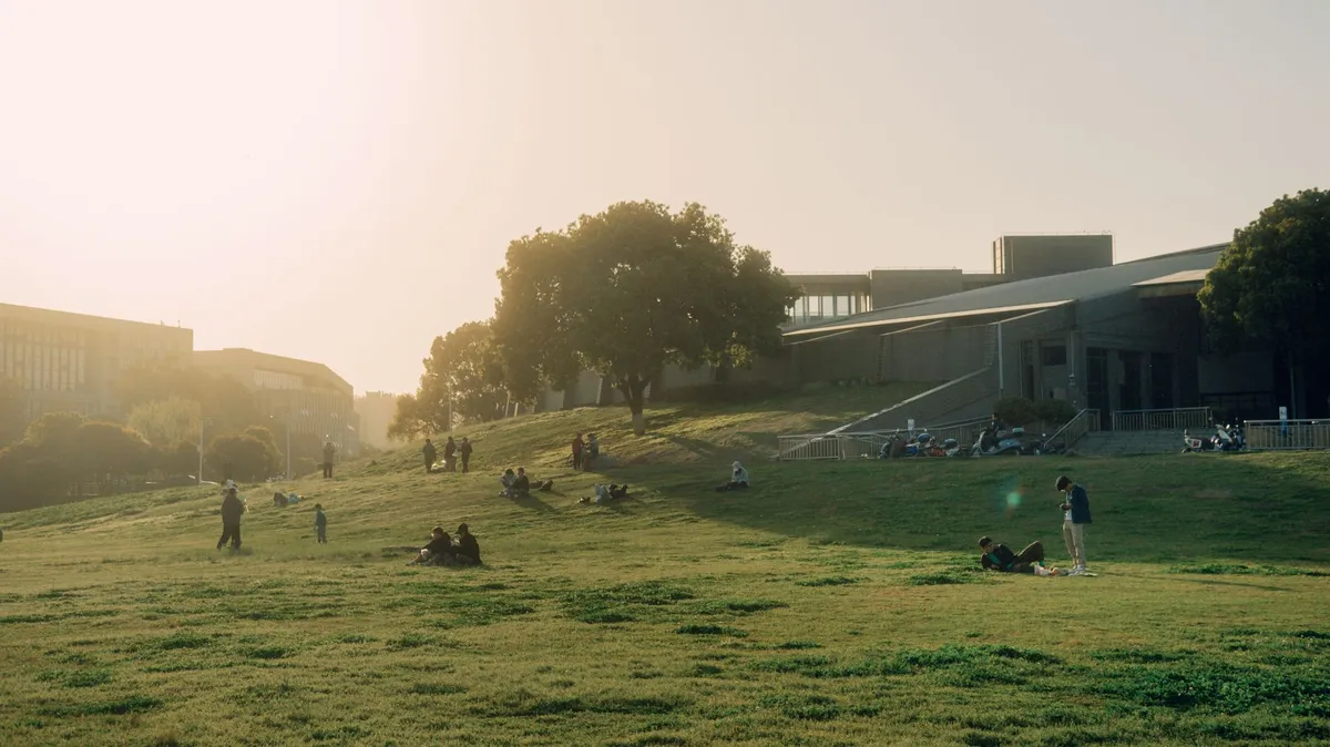 university campus at sunset