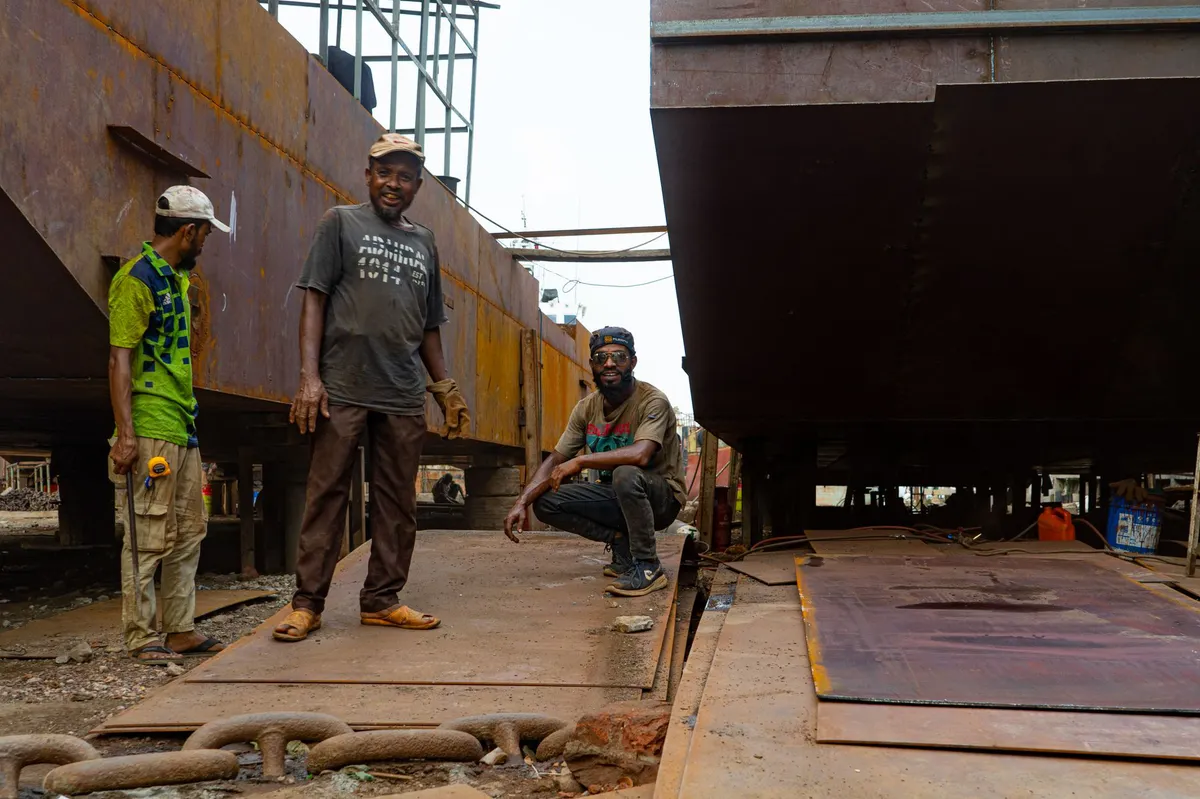 workers in shipyard