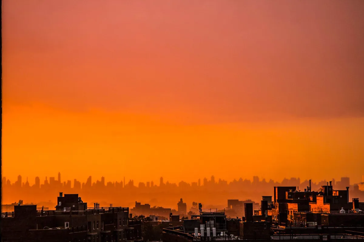 city skyline at sunset