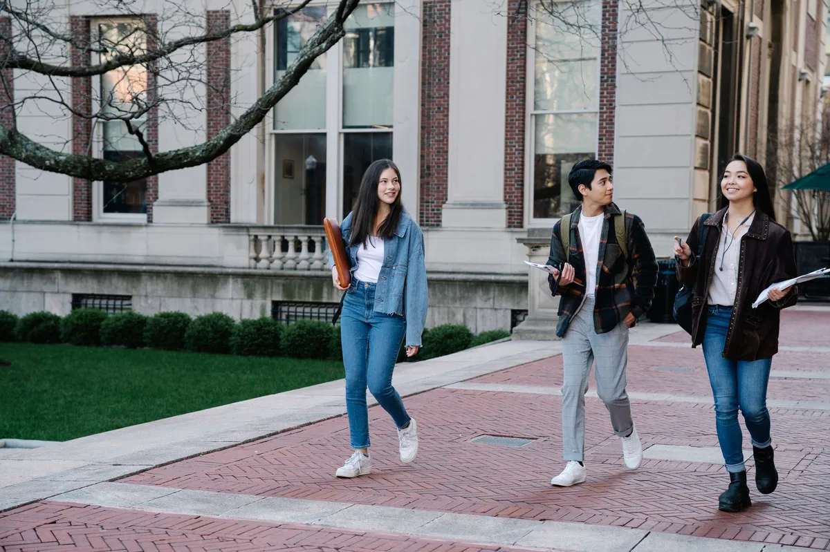 university campus with students