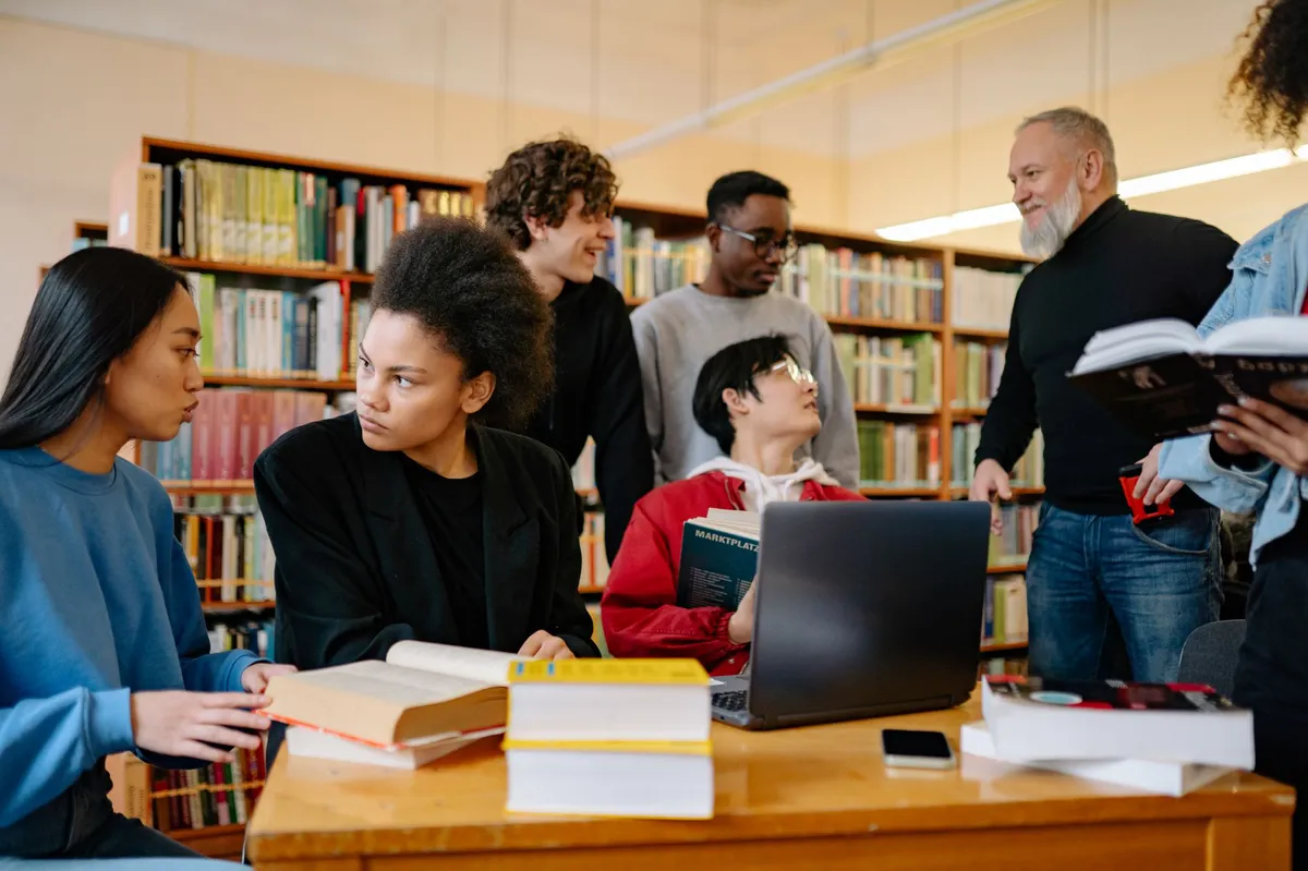 diverse group of students discussing